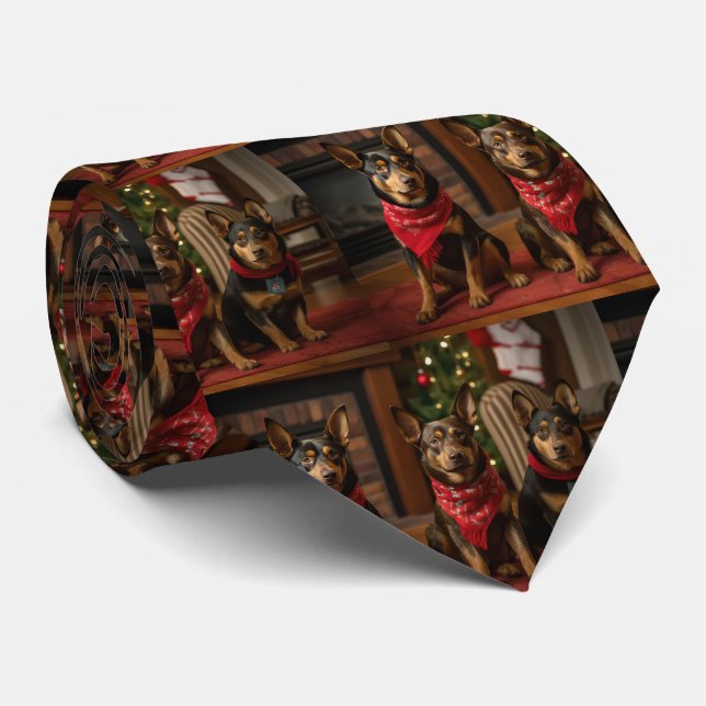 Australian Kelpie by the Fireplace Christmas Tie (Rolled)