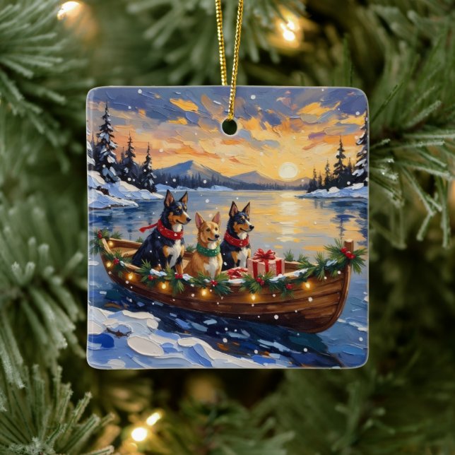 Australian Kelpie Christmas Boat Holiday Ceramic Ornament (Tree)