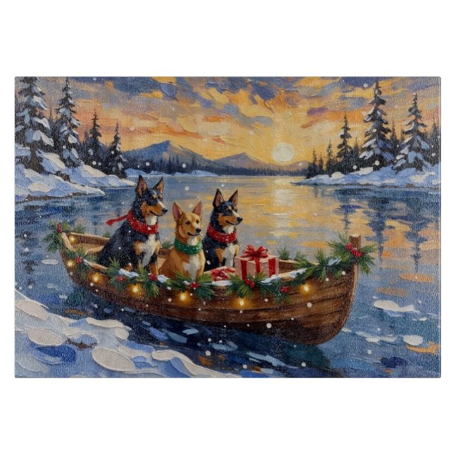 Australian Kelpie Christmas Boat Holiday Cutting Board (Front)
