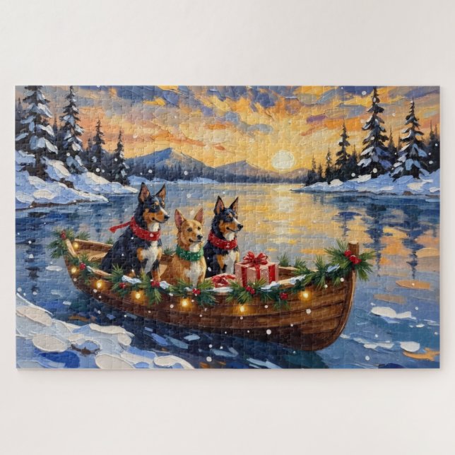 Australian Kelpie Christmas Boat Holiday Jigsaw Puzzle (Horizontal)