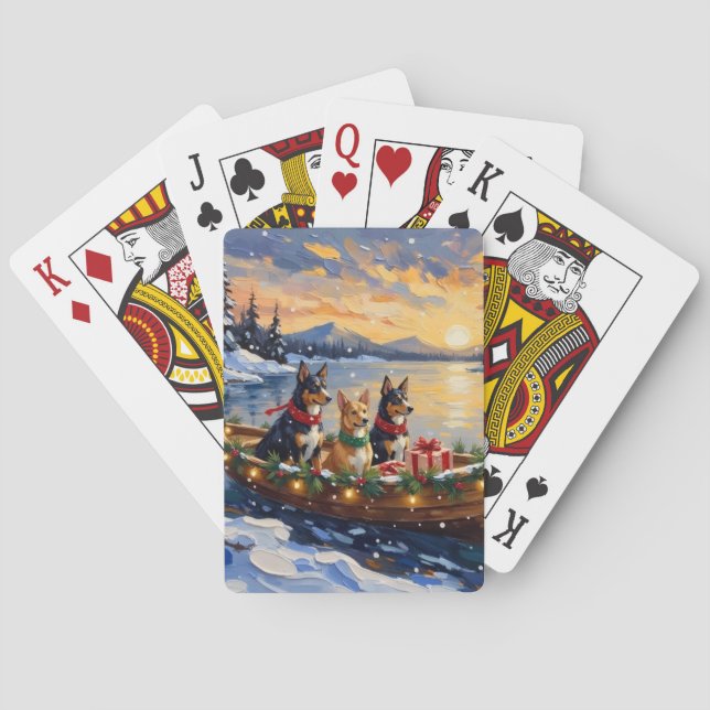 Australian Kelpie Christmas Boat Holiday Playing Cards (Back)