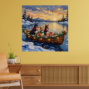 Australian Kelpie Christmas Boat Holiday Poster
