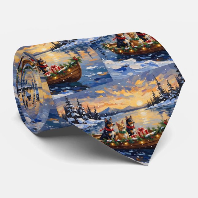 Australian Kelpie Christmas Boat Holiday Tie (Rolled)
