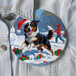 Australian Kelpie Christmas Festive Snow Scene 6 Cm Round Badge