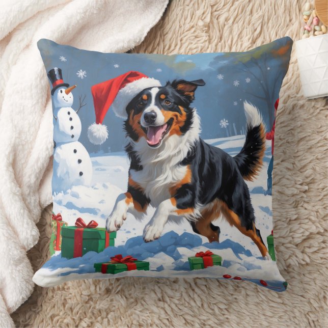 Australian Kelpie Christmas Festive Snow Scene Cushion (Blanket)