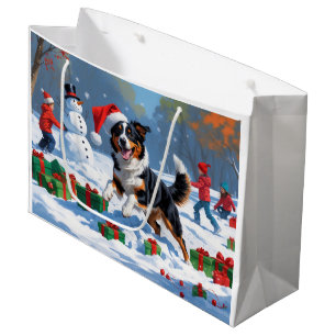 Australian Kelpie Christmas Festive Snow Scene Large Gift Bag
