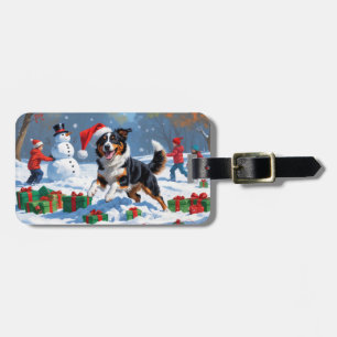 Australian Kelpie Christmas Festive Snow Scene Luggage Tag