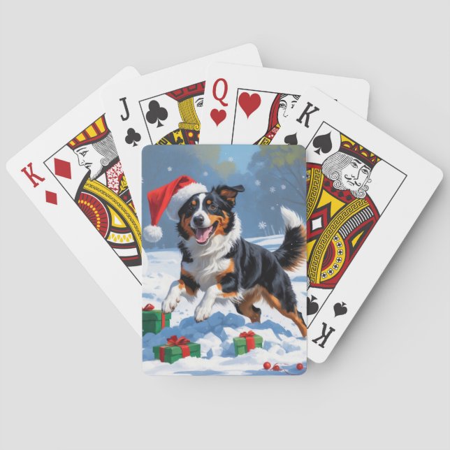 Australian Kelpie Christmas Festive Snow Scene Playing Cards (Back)