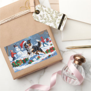 Australian Kelpie Christmas Festive Snow Scene Rectangular Sticker