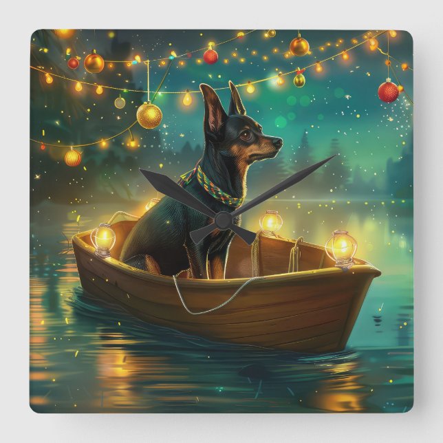 Australian Kelpie Christmas Festive Voyage Square Wall Clock (Front)