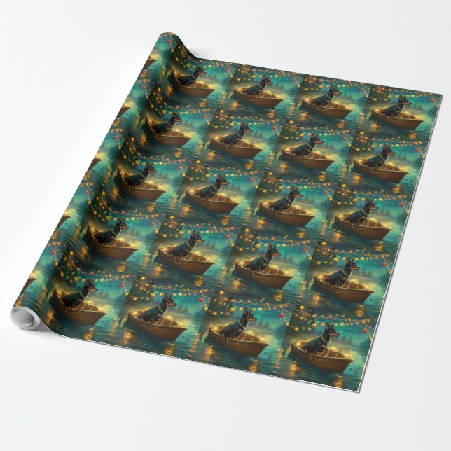 Australian Kelpie Christmas Festive Voyage Wrapping Paper (Unrolled)