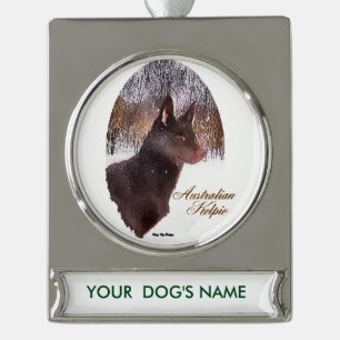 Australian Kelpie Christmas Personalised Silver Plated Banner Ornament