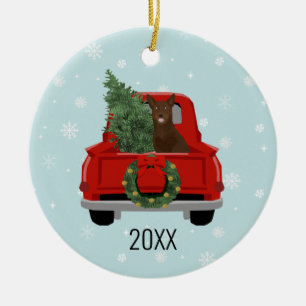 Australian Kelpie Christmas Red Truck Ceramic Tree Decoration