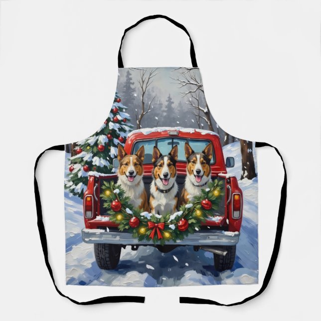 Australian Kelpie Christmas Red Truck Holiday Apron (Front)