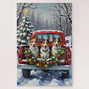 Australian Kelpie Christmas Red Truck Holiday Jigsaw Puzzle