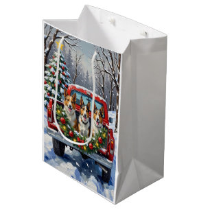 Australian Kelpie Christmas Red Truck Holiday Medium Gift Bag