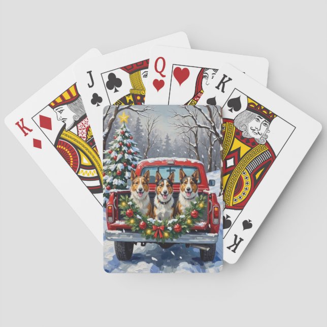 Australian Kelpie Christmas Red Truck Holiday Playing Cards (Back)