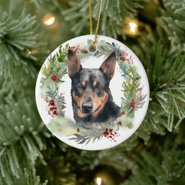 Australian Kelpie Christmas Wreath Festive Pup  Ceramic Tree Decoration (Tree)