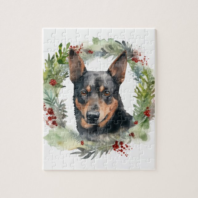 Australian Kelpie Christmas Wreath Festive Pup  Jigsaw Puzzle (Vertical)