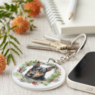 Australian Kelpie Christmas Wreath Festive Pup  Key Ring