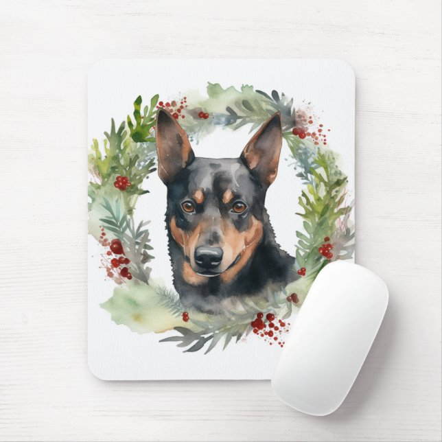 Australian Kelpie Christmas Wreath Festive Pup  Mouse Mat (With Mouse)
