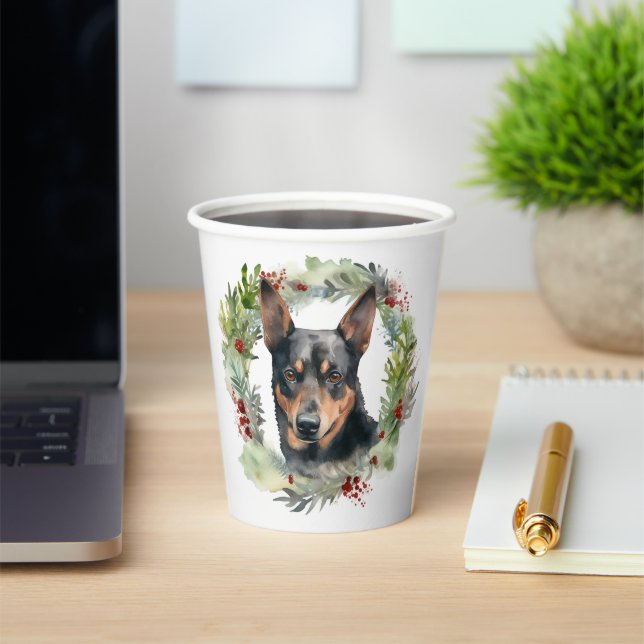 Australian Kelpie Christmas Wreath Festive Pup  Paper Cups (Insitu)