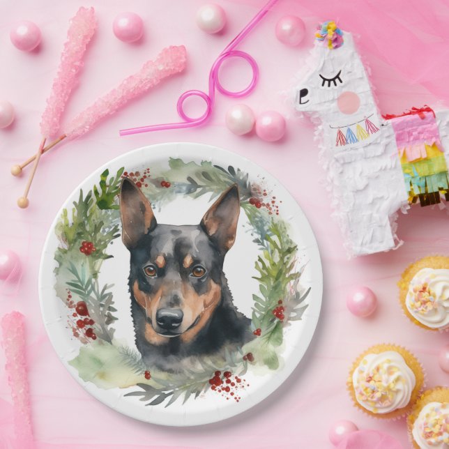 Australian Kelpie Christmas Wreath Festive Pup  Paper Plate (Party)