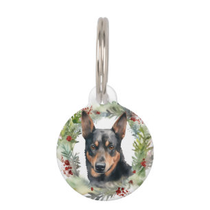 Australian Kelpie Christmas Wreath Festive Pup Pet Tag