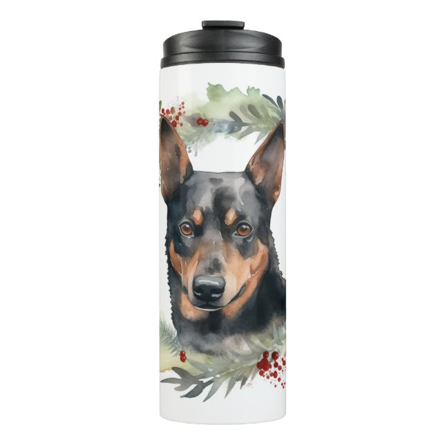 Australian Kelpie Christmas Wreath Festive Pup  Thermal Tumbler (Front)