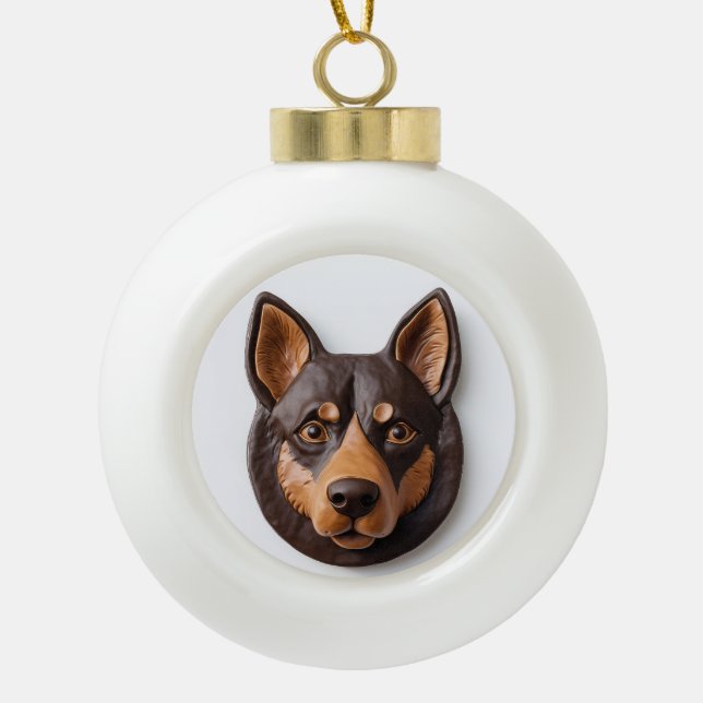 Australian Kelpie Dog 3D Inspired Ceramic Ball Christmas Ornament (Front)