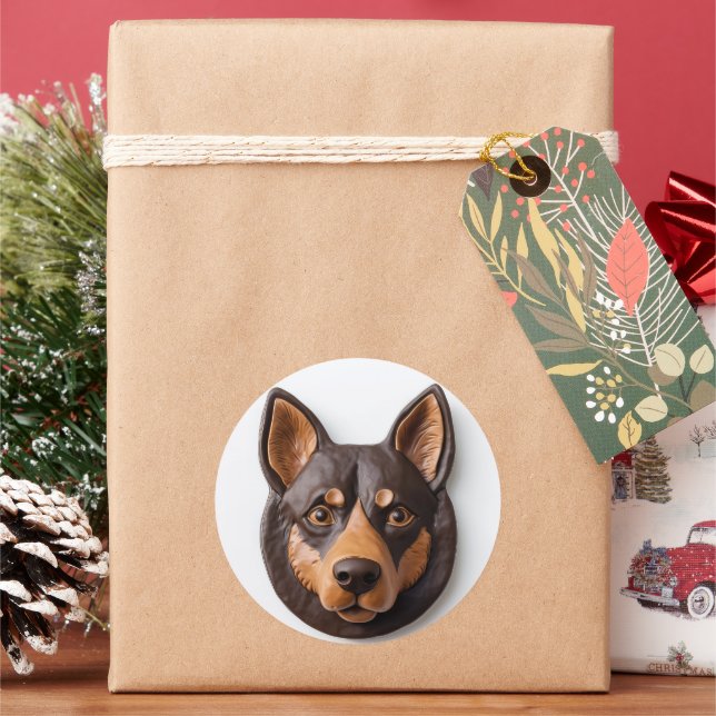 Australian Kelpie Dog 3D Inspired Classic Round Sticker (Holiday)