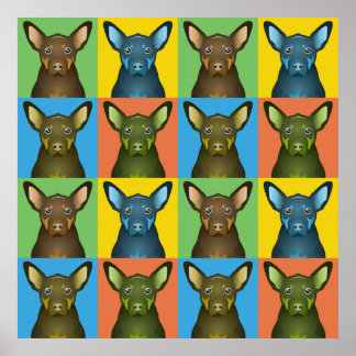 Australian Kelpie Dog Cartoon Pop-Art Poster