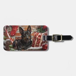 Australian Kelpie Dog Christmas Festive Luggage Tag