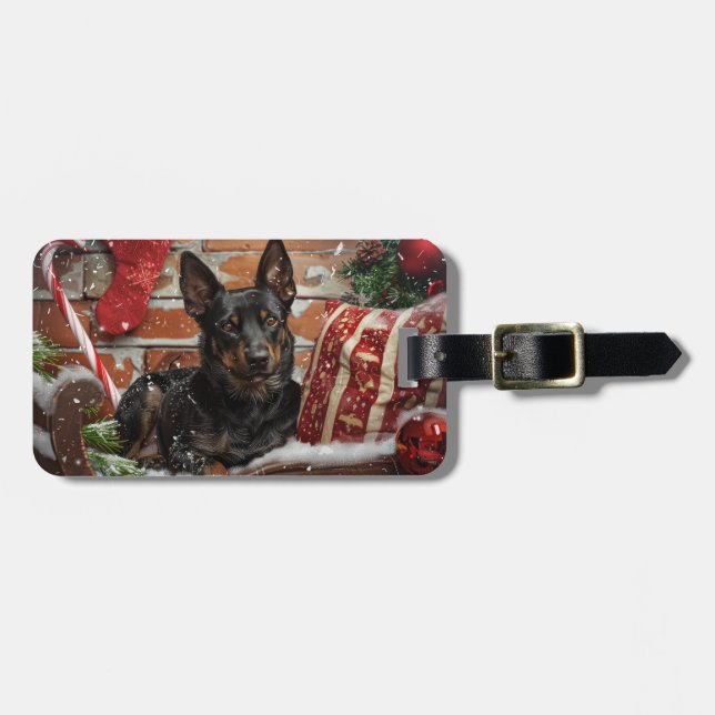 Australian Kelpie Dog Christmas Festive  Luggage Tag (Front Horizontal)
