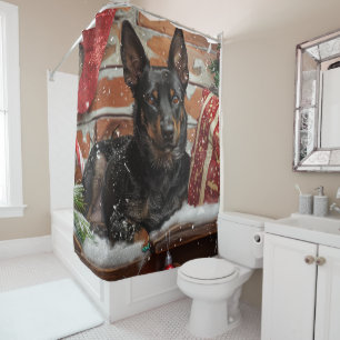 Australian Kelpie Dog Christmas Festive  Shower Curtain