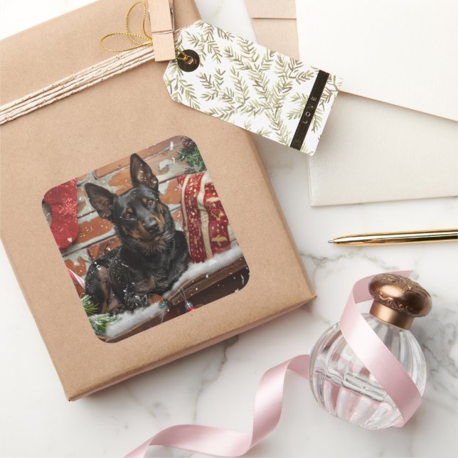Australian Kelpie Dog Christmas Festive  Square Sticker (Gifting)
