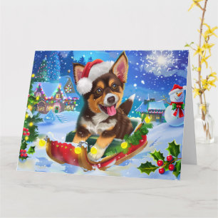 Australian Kelpie Dog in Sleigh Snow Christmas Card