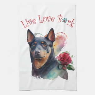 Australian Kelpie Dog Mum Floral Tea Towel