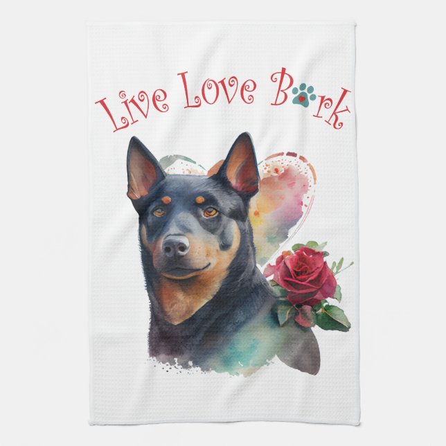 Australian Kelpie Dog Mum Floral Tea Towel (Vertical)
