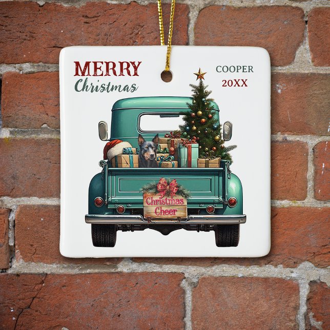 Australian Kelpie Dog Retro Truck Christmas Ceramic Ornament (Creator Uploaded)
