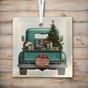 Australian Kelpie Dog Retro Truck Christmas Glass Tree Decoration