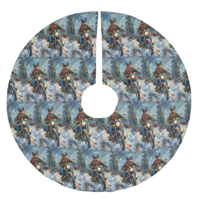Australian Kelpie Dog Riding Motorcycle Christmas Brushed Polyester Tree Skirt (Front)