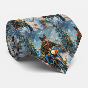 Australian Kelpie Dog Riding Motorcycle Christmas Tie