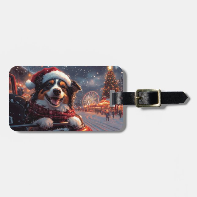 Australian Kelpie Dog Roller Coaster Christmas Luggage Tag (Front Horizontal)