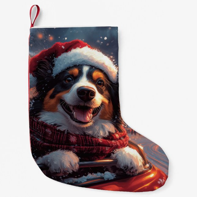 Australian Kelpie Dog Roller Coaster Christmas Small Christmas Stocking (Front)