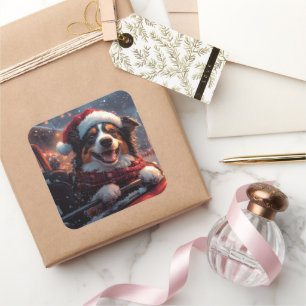 Australian Kelpie Dog Roller Coaster Christmas Square Sticker