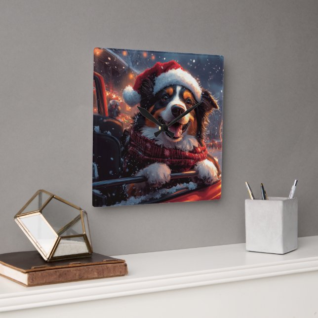 Australian Kelpie Dog Roller Coaster Christmas Square Wall Clock (Office)