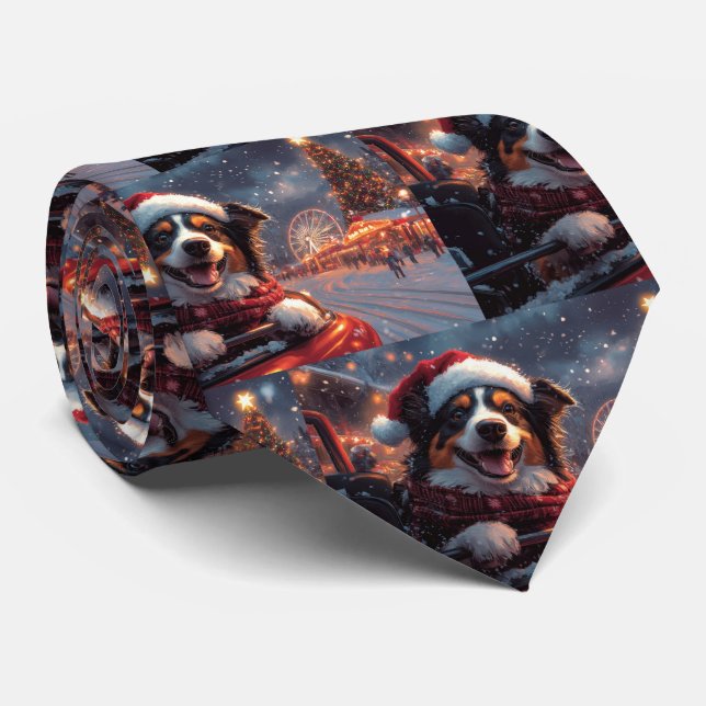 Australian Kelpie Dog Roller Coaster Christmas Tie (Rolled)