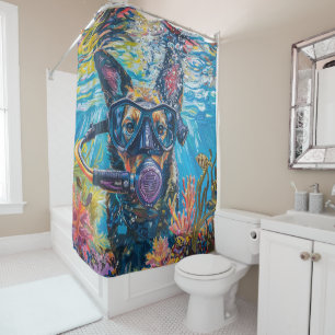 Australian Kelpie Dog Scuba Diving Underwater Shower Curtain