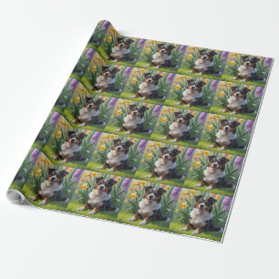 Australian Kelpie Dog Spring Flowers Painting Wrapping Paper